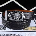 AAA Grade Versace Black Leather Belt With Silver Lion Head Buckle